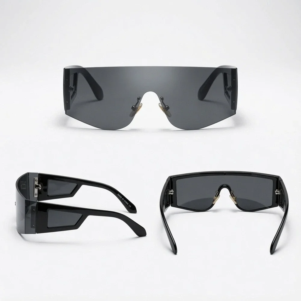 Men Sunglasses Mask Style Best Luxury Runway Looks Wide Edgeless Designer Square